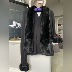 Black Faux Fur Trim Cardigan